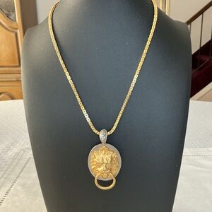 Lions Head Gold and Silver Tone Pendant Necklace